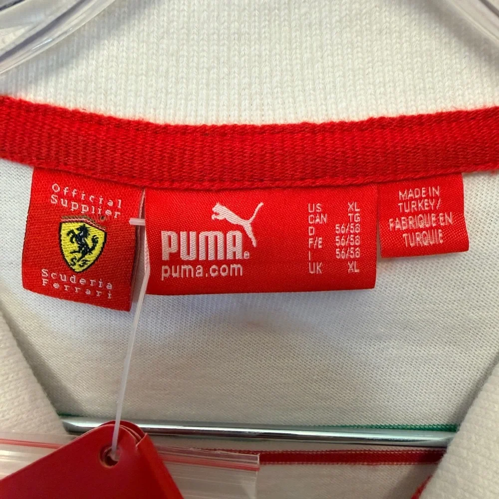 NWT Puma Scuderia Ferrari Men’s XL Polo Shirt White Red Green Stripe Logo Snaps - Picture 5 of 12